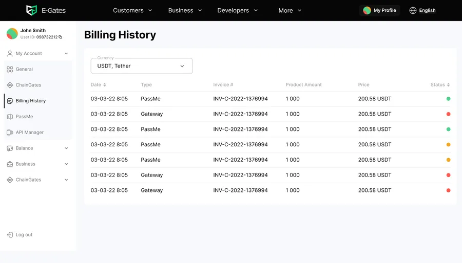 E-Gates — Merchant tools and business dashboard
