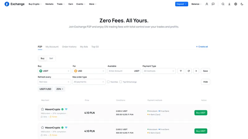 Spot, Futures & P2P Exchange — P2P trading