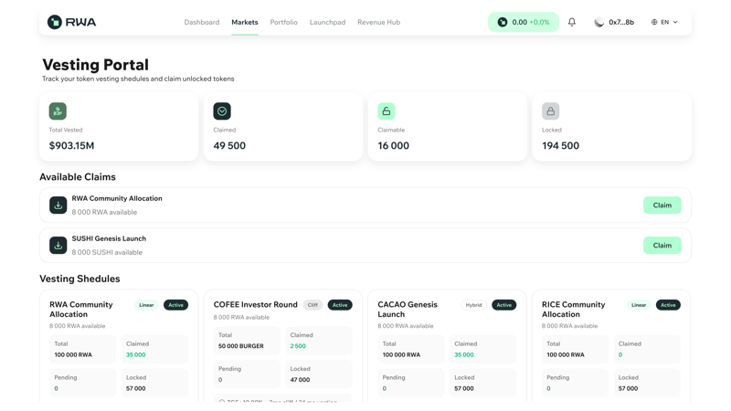 DeFi, Token & Launchpad Protocols — Vesting & claim portal